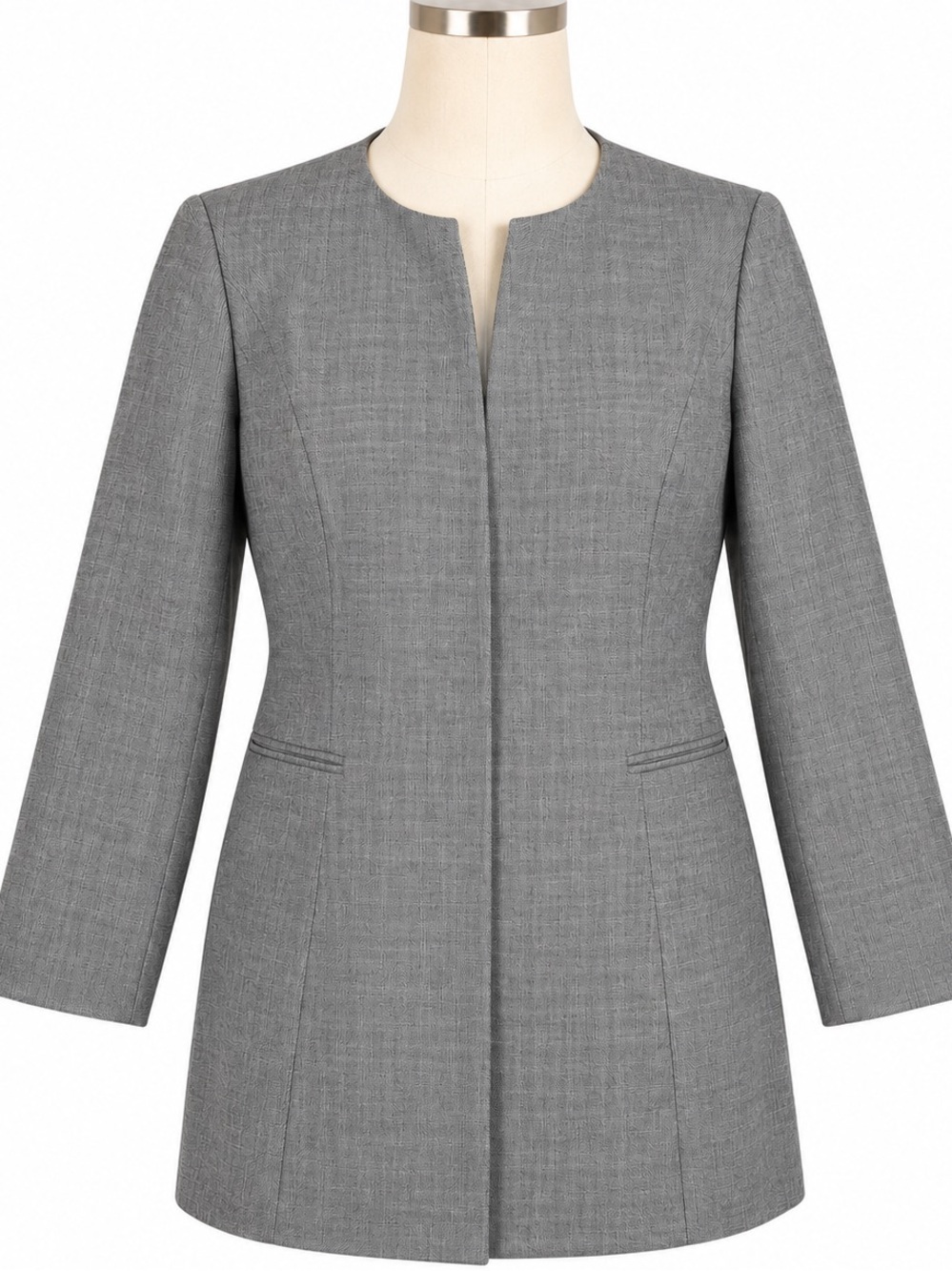 Calvin Klein Overcoat Jacket‎ Womens 12 Blazer Open Front Gray Pockets